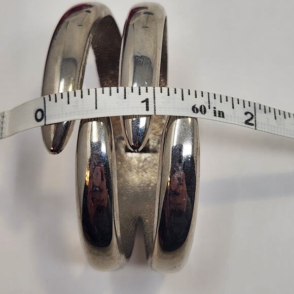 Sterling Silver 925 Mexico Hinged Cuff Bracelet Modernist Edgy Statement Chunky - Picture 7 of 7